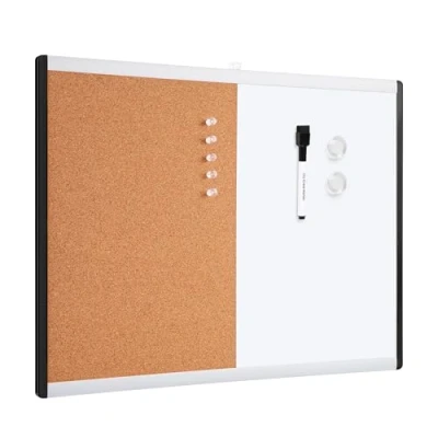 Imagen de Amazon Basics Rectangular Pizarra magnética de borrado en seco y tablón corcho 2 1, bastidor aluminio plástico, 1 unidad, Blanco, amarillo, 43.2 x 58.4 cm