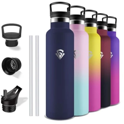 Imagen de Grsta Botella agua Acero Inoxidable, Termo 1 litro, A Prueba de Fugas, Gimnasio con Pajita, sin BPA, Aislamiento al Vacío, para la Yoga, Cámping, Senderismo