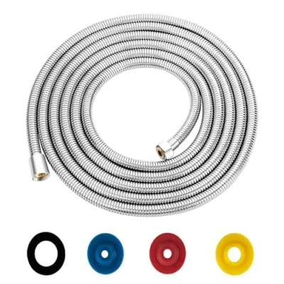 Imagen de Manguera de Ducha 5M/197IN Flexo Acero Inoxidable Plata Tubo Ducha, Cable G1/2&quot; con 4 Limitadores Flujo Economizadores se Adapta a Todos los Cabezales Ducha(Conector Latón)