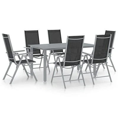 Imagen de vidaXL Set de Comedor para Jardín 7 Piezas Muebles Mobiliario Exterior Terraza Balcón Hogar Cocina Mesa Silla Asiento Estable Aluminio Plata y Negro
