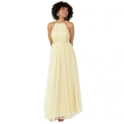 Imagen de Maya Deluxe Womens Ladies Bridesmaid Maxi Dress Halter Neck Sequin Embellished Prom Graduation Wedding Vestido de Dama Honor, Lemon, 44 para Mujer