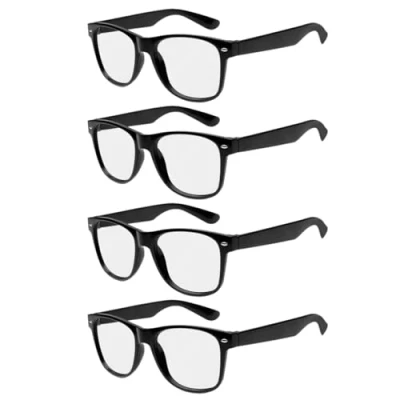 Imagen de EUPSIIU 4 Pares de Gafas Fiesta, Black Framed Fancy Dress Glasses, Divertidas Disfraz para Fiesta Cumpleaños Accesorios Carnaval Navidad Boda Foto Props Playa (Negro)