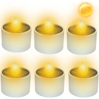 Imagen de Vaileal 6 velas solares de té para exteriores, resistentes al agua, llama parpadeante, adecuadas fiestas jardín aire libre,