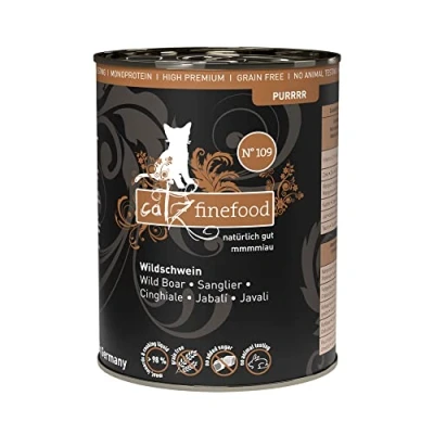 Imagen de catz finefood Purrrr Comida húmeda para Gatos con monoproteína de jabalí, n 109, sensibles a la nutrición, 70% Carne, 6 latas 400 g
