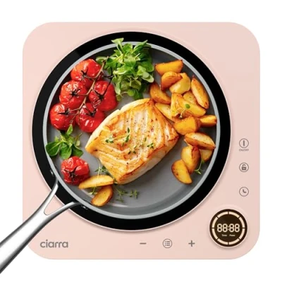 Imagen de Ciarra CBTIH1A P Placa de Inducción Portátil 2000W Potencia en 8 Niveles, Diseño Cristal Alta Resistencia, Display Táctil, Temporizador, Fácil Limpieza Rosa