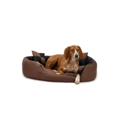 Imagen de lionto Cama para Perros 4 en 1 cojín Cesta con Reversible, (M) 85x70 cm Negro/Marrón