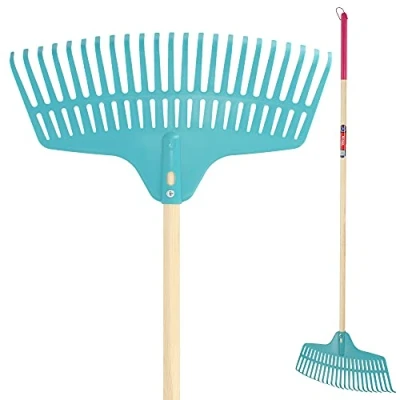 Imagen de KADAX rastrillo de plástico para mujer, con mango largo madera, abanico hojas jardín, cómodo escoba hojas, herramienta jardín (45