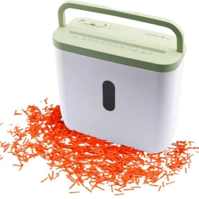 Imagen de GENIE Destructora de papel 440 X, corte en partículas 4 x 38 mm, nivel seguridad P 4, silencioso, 72 dB, trituradora compacta y móvil, función inicio/parada automática, protección contra