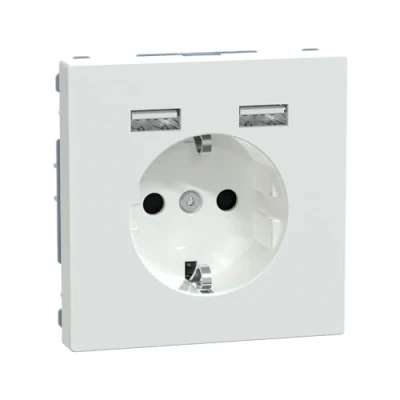 Imagen de Schneider Electric Merten MEG2366 6035 enchufe con conector USB tipo A+A, diseño de sistema color blanco loto, Schuko USB, protección contacto, adecuado para smartphone,
