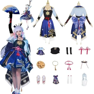 Imagen de Daotutu Genshin Impact Disfraces de Cosplay Role Kamisato Ayaka Uniforme Vestidos con Peluca Completo Set Halloween Carnaval Fiesta Traje Vestir (XL)