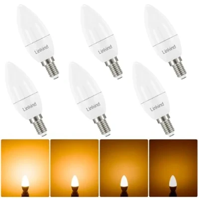 Imagen de Linkind bombilla regulable E14 forma de vela B35, equivalente a 40W, Bombillas Casquillo Fino 4.2W 470lm 2700K blanco cálido, CA220 240V, 6