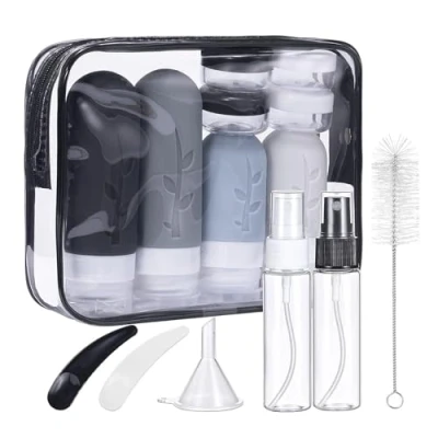 Imagen de Botellas de Viaje Silicona16 Pack, Mezzar Juego Botes Rellenables, Kit Avion para Gel, Champús, Lociones y Líquido (Negro)