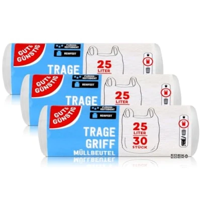Imagen de Gut &amp; Günstig Bolsas de basura con asa 25 L (30 unidades) 3 unidades (3 x 30 resistentes y herméticas a los líquidos