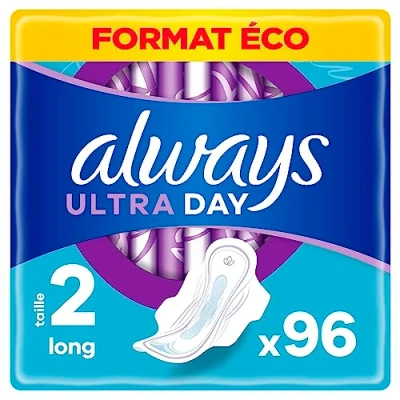 Imagen de Always Paquete de 96 compresas para mujer, tamaño 2, ultrafinas y súper absorbentes, mujer