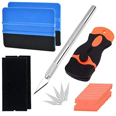 Imagen de QitinDasen 2Pcs Premium Raspador de Borde Fieltro, con Fieltro Tela, Cuchillo Manualidades y 5Pcs Cuchillas, Cuchilla Afeitar 10Pcs Cuchillas Plástico