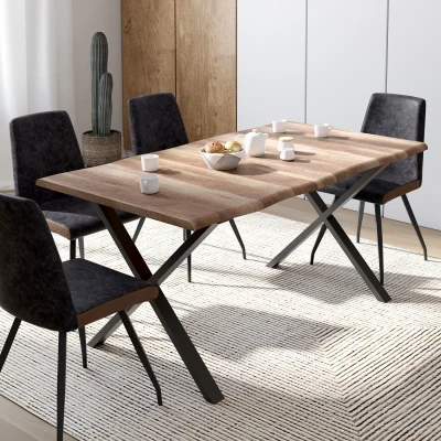 Imagen de IDMarket Mesa de comedor rectangular Dakota con 6 personas, patas forma X diseño industrial 160 cm
