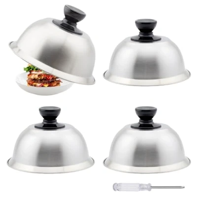 Imagen de Campanas para Hamburguesas 16 x 10 cm, 4 Pcs Campana Hamburguesas, Tapa de Acero Inoxidable con Mini Destornillador, Barbacoa, Hamburguesa