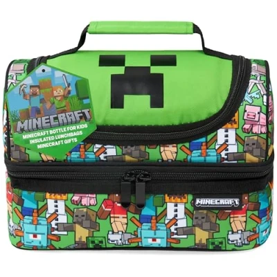 Imagen de Minecraft Bolsa Termica Porta Alimentos para Niños o Creeper Almuerzo Infantil con Botella de Agua Escuela Viajes Regalo Gamer (Multi)