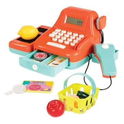 Imagen de Battat caja registradora de Juguete Aprenda Matemáticas Juego simulación con accesorios para niños mayores 3 años (26 piezas) Naranja