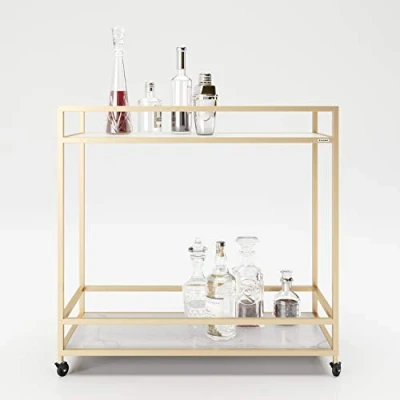 Imagen de Playboy 634201MB Carro Mamoroptik con 2 estantes, Metal, Mármol, Oro, 90 x 87 40 cm