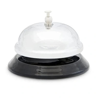 Imagen de Relaxdays Mesa Timbre para recepción de Hotel Negro y Plateado Ø 8,5 cm, Hierro, 5 cm Cromado