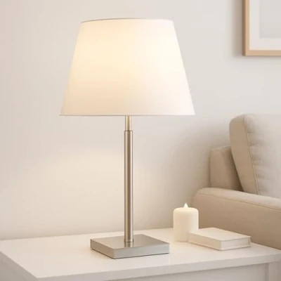Imagen de EXO lighting lampara de mesa FIRENZE níquel satinado pantalla incluida lamparas mesita noche E27 sobremesa salon