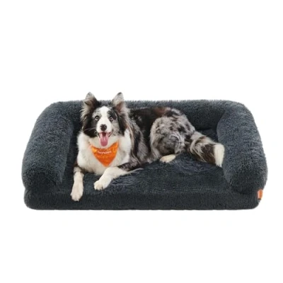 Imagen de Feandrea FluffyHug Cama para Perros, XL Sofá Perros Medianos y Grandes, Mascotas de Espuma con Funda Lavable Extraíble, 106 x 80 23 cm, Gris Oscuro PGW233G02