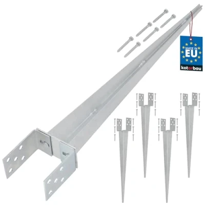 Imagen de KOTARBAU® Juego de 4 soportes para postes 0 120 mm, acero plateado, galvanizado, ajustable, madera, anclajes suelo, manguito suelo