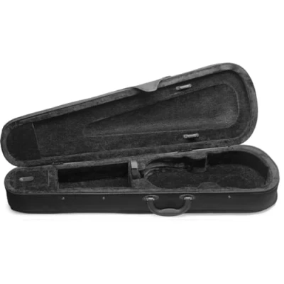 Imagen de Stagg Juego de violín eléctrico silencioso 4/4 tamaño completo con arco, funda rígida, correa, auriculares estéreo y colofonia, negro metálico, forma X