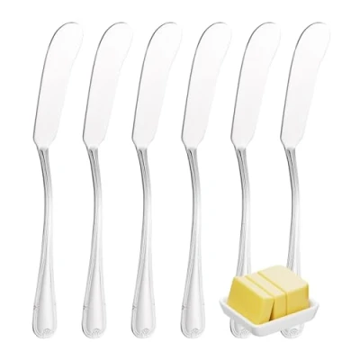 Imagen de YS FAMILY Pack 6 Cuchillo de Mantequilla Acero Inoxidable Diseño Flor, Elegancia y Funcionalidad para Cada Ocasión, Cubiertos Alta Gama Hogar Restaurante, 15.6x1.8CM
