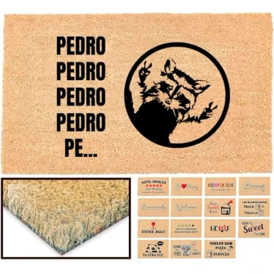 Imagen de LucaHome Felpudo Entrada casa Original y Divertido de Coco Natural Pedro 40x70 Ideal para Puertas Exteriores Cubiertas, pasillos entradas hogares
