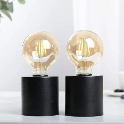 Imagen de JHY DESIGN Juego de 2 Lámparas Mesa Decorativas con Batería 18 cm Altura Lámpara Esférica Cristal Ámbar Metal sin Cable para Bodas en Casa(Negro Base)