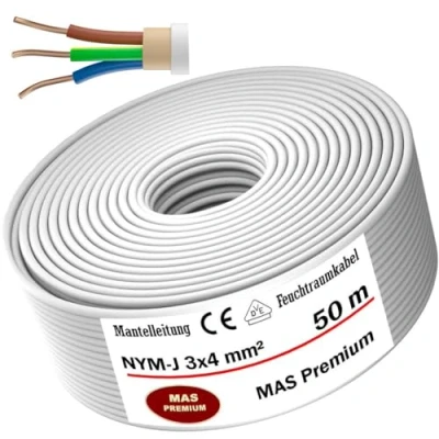 Imagen de MAS Premium Cable eléctrico NYM J de 5 a 100 m, 3 x 4 mm², para instalación fija (50 m)