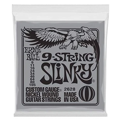 Imagen de Ernie Ball Slinky P02628 Cuerdas para guitarra eléctrica de 9 cuerdas, entorchado níquel, calibre 105