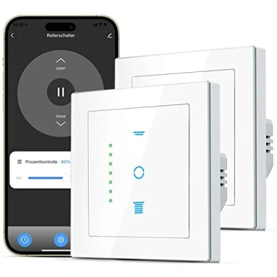 Imagen de CURRYSMARTER Interruptor de persiana wifi, con LED controlable, temporizador inteligente para persianas, control compatible Echo Alexa/Google, 2 piezas