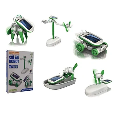 Imagen de Kit solar educativo 6 en 1 para construir robot de juguete, coche, avión, cachorro, aeronave, molino viento