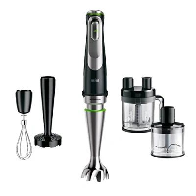 Imagen de Braun Hogar Minipimer MQ 9187XLI Batidora de Mano, 1200W, vaso medidor, varillas acero inoxidable, picadora y bol procesador alimentos, negro