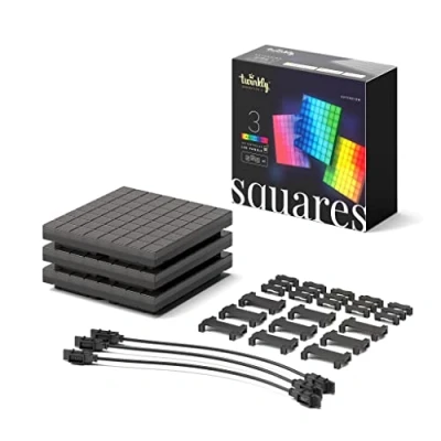 Imagen de Twinkly kit de extensión cuadrados, paneles LED RGB, incluye 3 y cables conexión, compatible con HomeKit, Alexa Google Home, luces juego transmisión, más 16