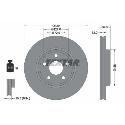Imagen de TEXTAR PRO 92274803 Disco de freno 330 32 05/05 127 ventilación externa revestido sin perno sujeción rueda, buje rueda