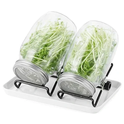 Imagen de DUNSOO Juego de 2 vasos brotes 1000 ml cristal germinado con tapas y soportes cuencos, para germinación semillas