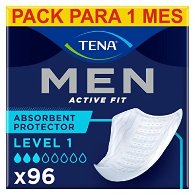 Imagen de TENA Men Level 1 x96 Compresa Protectora y Absorbente Para Hombre Incontinencia Goteo Moderado Zona de Absorción Mejorada Máxima Discreción Paquete Mensual (8x12)