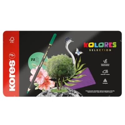 Imagen de Kores Kolores Selection: 72 lápices de colores para adultos y artistas, madera FSC con mina suave, forma triangular, suministros arte pasatiempos primera calidad, juego
