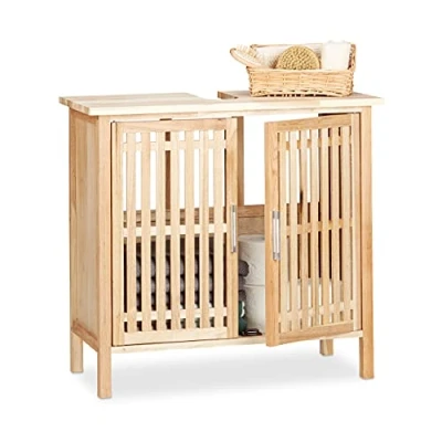 Imagen de Relaxdays Pie Mueble Lavabo con Patas, Armario Pequeño, Madera Nogal, Almacenamiento Baño, 61,5 x 66 29 cm, Marrón Natural