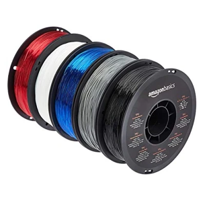 Imagen de Amazon Basics Filamento para impresora 3D, TPU (poliuretano termoplástico), 1 kg por carrete (2.2 libras), 1.75 mm, 5 Unidad, Colores surtidos