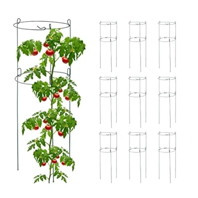 Imagen de Relaxdays Set 10 Jaulas Tomates, Soporte Plantas Trepadoras, Tutores Enredadera Redondos, 76 x 26 cm, 2 Anillos, Verde, Acero