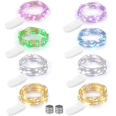 Imagen de BrizLabs 8 Piezas Cadena de Luces 2M 20 led Cable Cobre Impermeable con Pilas Iluminación Interior Alambre Guirnalda para Decoración Boda Fiesta Navidad, Multicolor