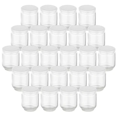 Imagen de gouveo Juego de 24 tarros cristal redondos 190 ml con tapa rosca blanca pequeños cierre para conservas y almacenamiento