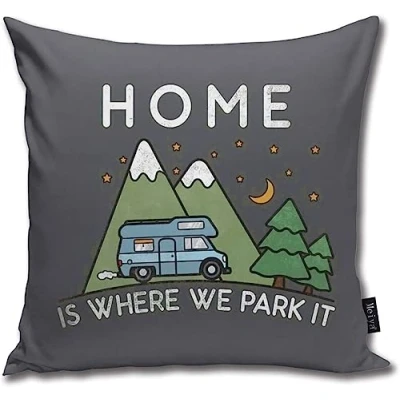 Imagen de QMS CONTRACTING LIMITED Throw Pillow Cover Camping Home Is Where We Park It Campervan Gift Decorative Case Decor Square 18x18 Inches Pillowcase