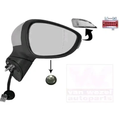 Imagen de espejo retrovisor Van Wezel 1808828 derecha imprimado completo, asférico, para ajuste elect. espejo, abatible eléctricamente, calefactable