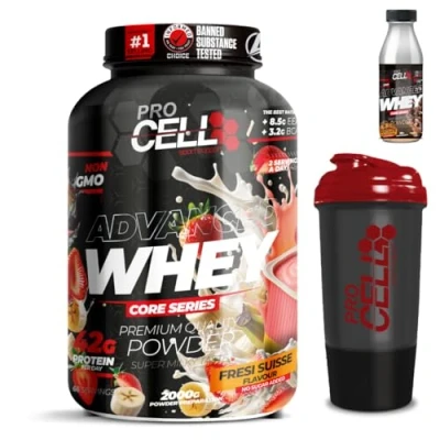 Imagen de PACK Procell Proteinas Whey Advanced 2Kg (Fresi Suisse) + Batido Monodosis Shaker &quot;REGALO&quot; Proteina concentrada Gana masa muscular, en polvo Batidos de